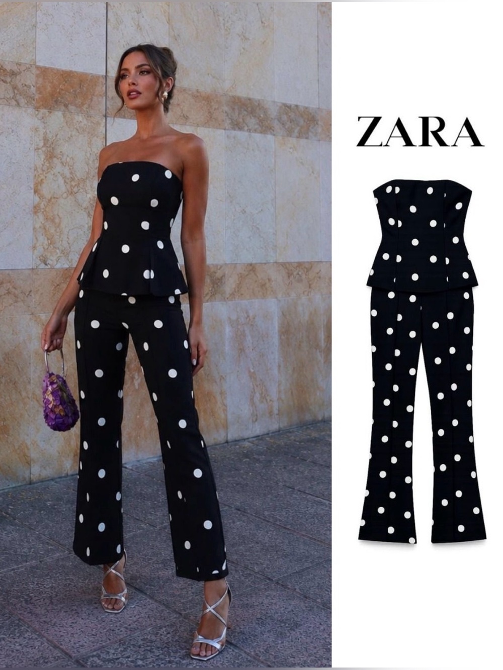 NWT ZARA POLKADOT STRAPLESS JUMPSUIT SIZE S